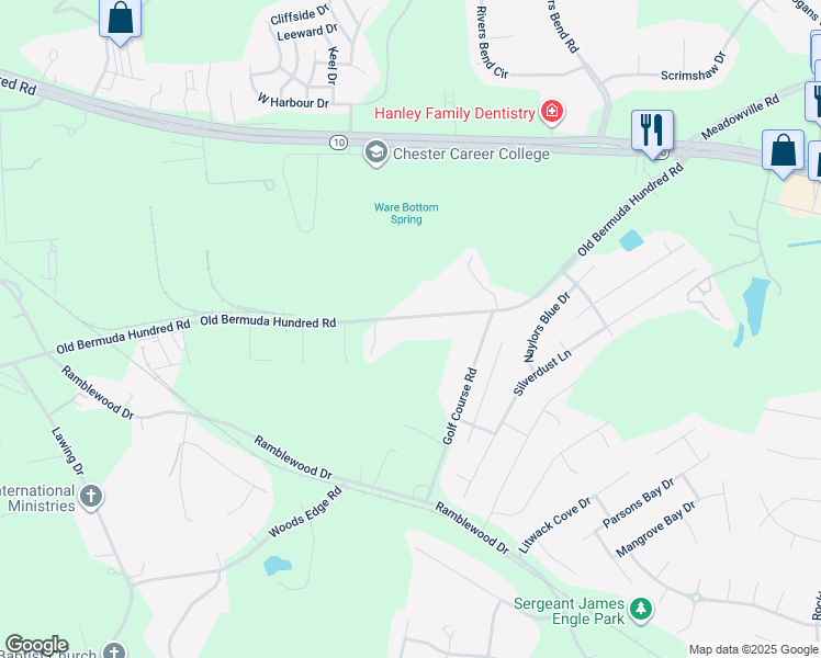map of restaurants, bars, coffee shops, grocery stores, and more near 531 Old Bermuda Hundred Road in Chester
