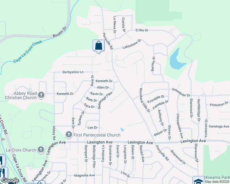 map of restaurants, bars, coffee shops, grocery stores, and more near 2335 Belleridge Pike in Cape Girardeau