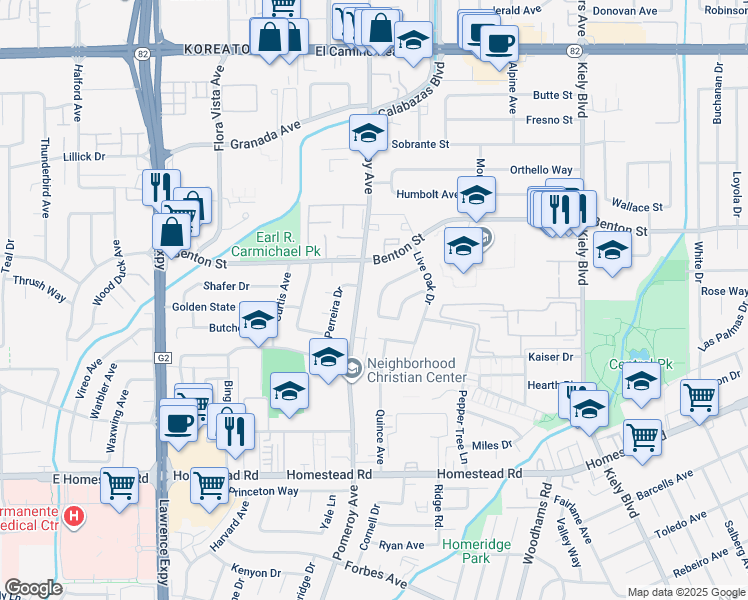 map of restaurants, bars, coffee shops, grocery stores, and more near 3282 Catalina Avenue in Santa Clara