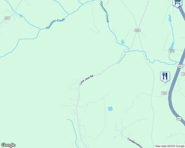 map of restaurants, bars, coffee shops, grocery stores, and more near 1192 Lone Jack Road in Lynchburg