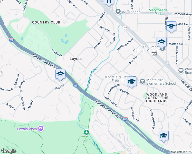 map of restaurants, bars, coffee shops, grocery stores, and more near 2054 Wooded Glen Drive in Los Altos