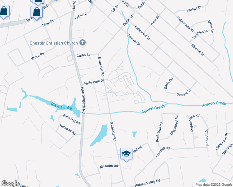 map of restaurants, bars, coffee shops, grocery stores, and more near 4186 Creek Way in Chester