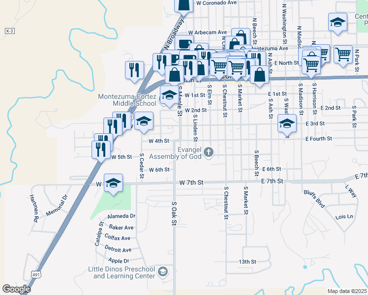 map of restaurants, bars, coffee shops, grocery stores, and more near 410 South Maple Street in Cortez