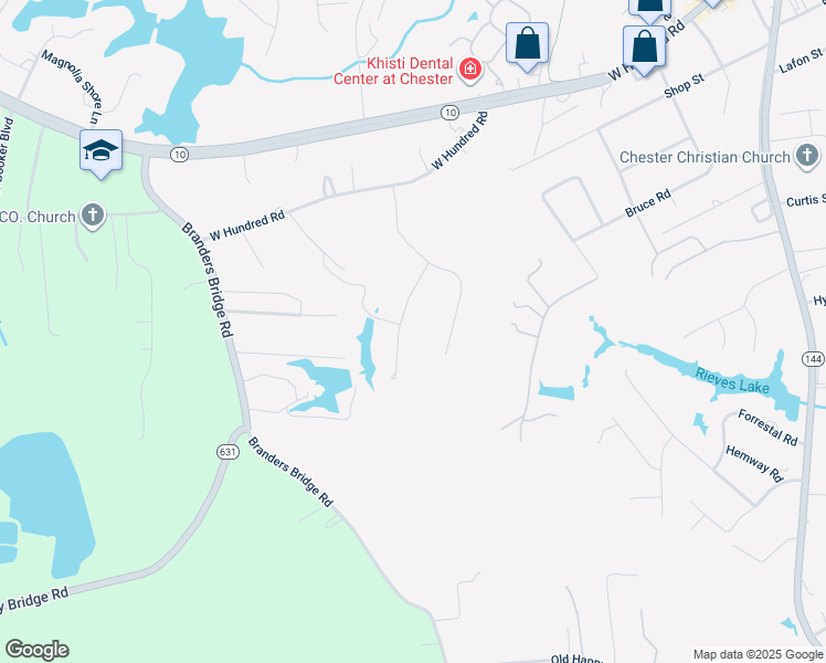 map of restaurants, bars, coffee shops, grocery stores, and more near 12725 Dell Hill Court in Chester