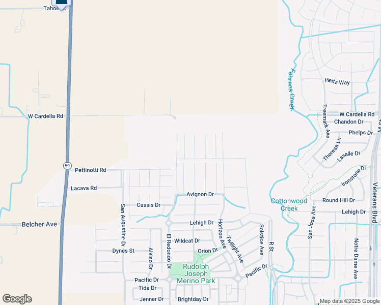 map of restaurants, bars, coffee shops, grocery stores, and more near 4119 Anise Court in Merced