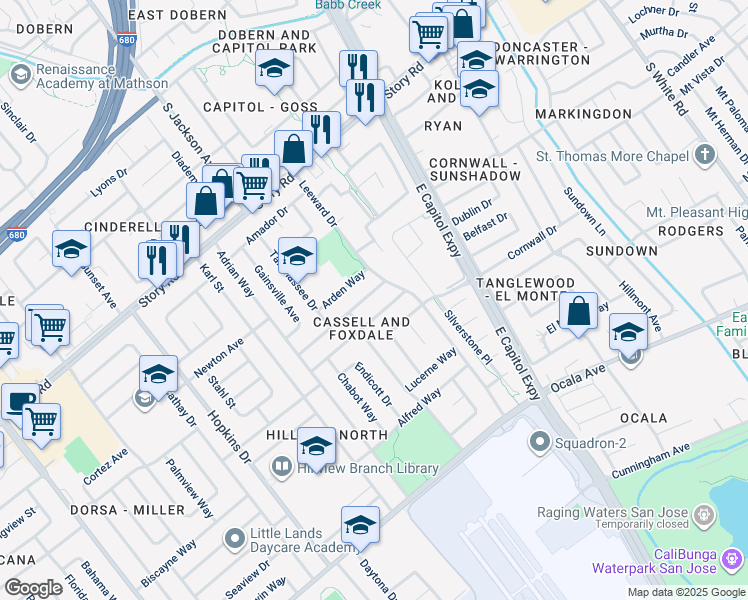 map of restaurants, bars, coffee shops, grocery stores, and more near 2428 Barlow Avenue in San Jose
