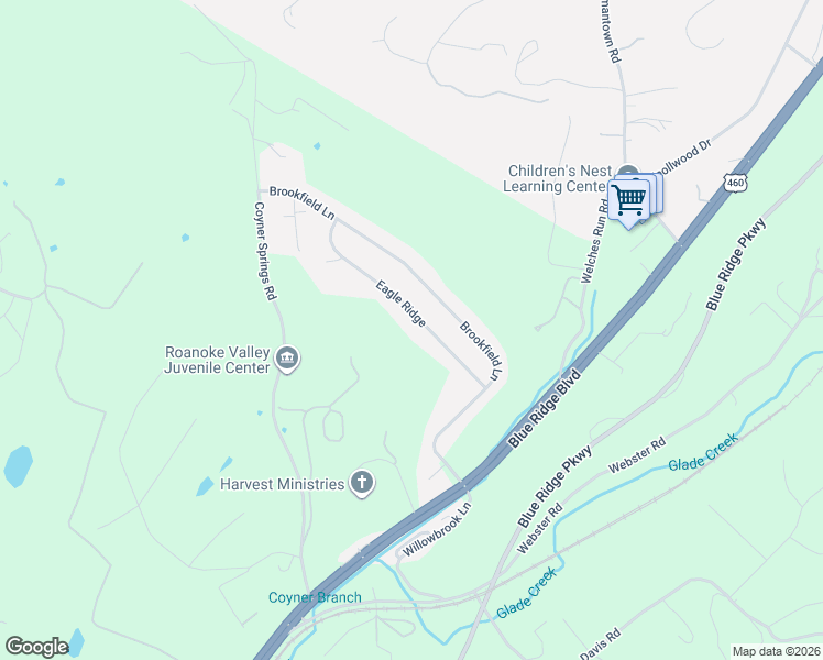 map of restaurants, bars, coffee shops, grocery stores, and more near 227 Eagle Ridge in Roanoke