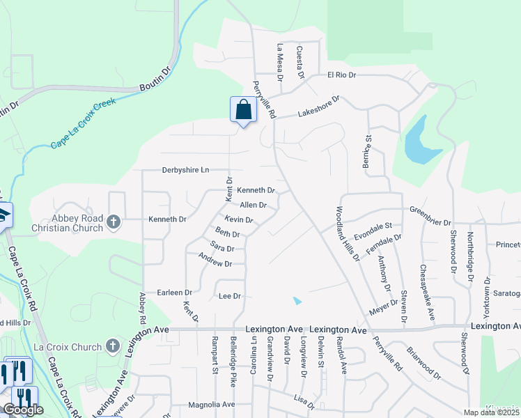 map of restaurants, bars, coffee shops, grocery stores, and more near 2015 Allen Drive in Cape Girardeau