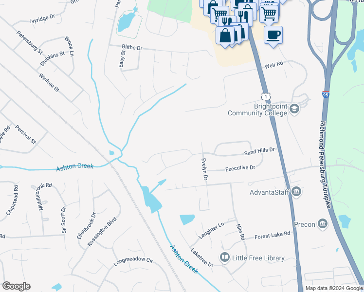 map of restaurants, bars, coffee shops, grocery stores, and more near 2924 Maplevale Road in Chester