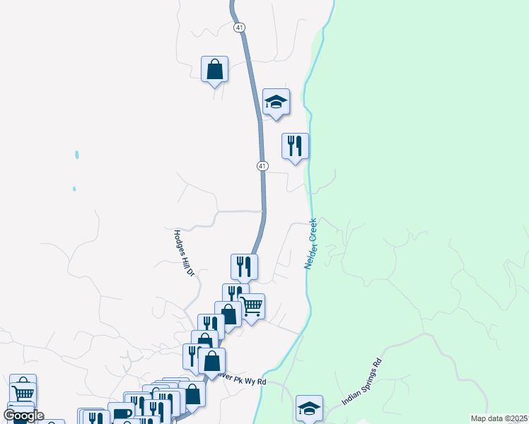 map of restaurants, bars, coffee shops, grocery stores, and more near 41105 Highway 41 in Oakhurst