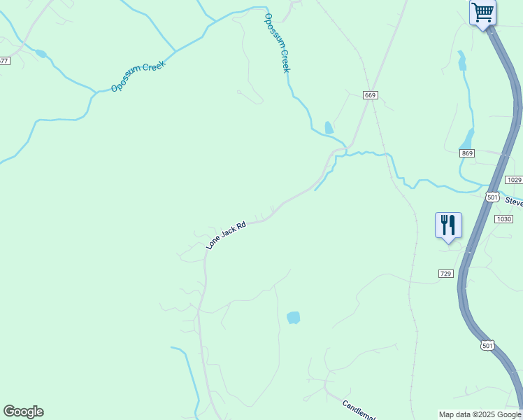 map of restaurants, bars, coffee shops, grocery stores, and more near 1276 Lone Jack Road in Lynchburg