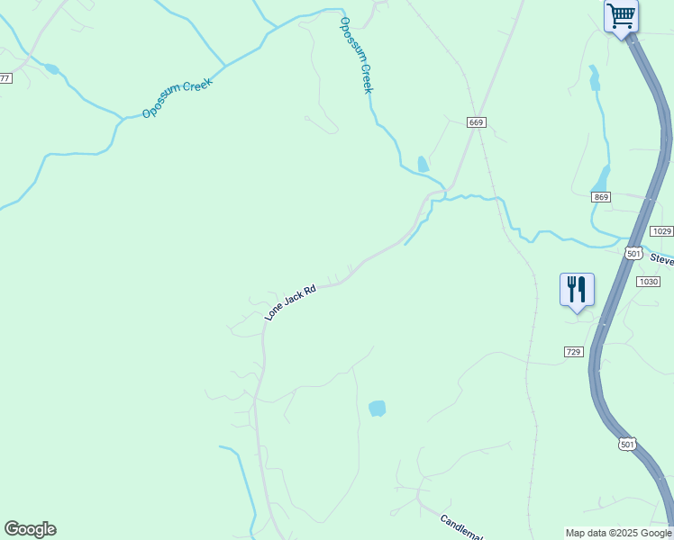 map of restaurants, bars, coffee shops, grocery stores, and more near 1276 Lone Jack Road in Lynchburg