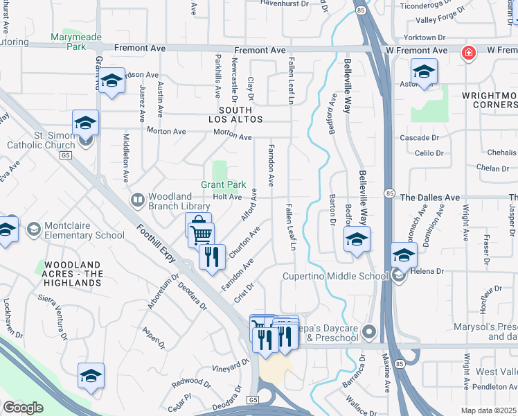 map of restaurants, bars, coffee shops, grocery stores, and more near 1901 Alford Avenue in Los Altos