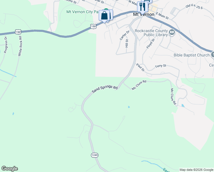 map of restaurants, bars, coffee shops, grocery stores, and more near Sand Springs Road in Mount Vernon