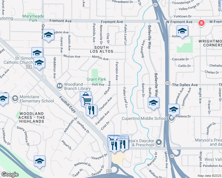 map of restaurants, bars, coffee shops, grocery stores, and more near 1901 Alford Avenue in Los Altos
