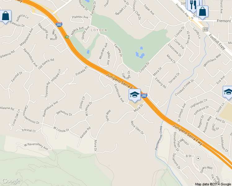 map of restaurants, bars, coffee shops, grocery stores, and more near 11035 Eastbrook Avenue in Los Altos