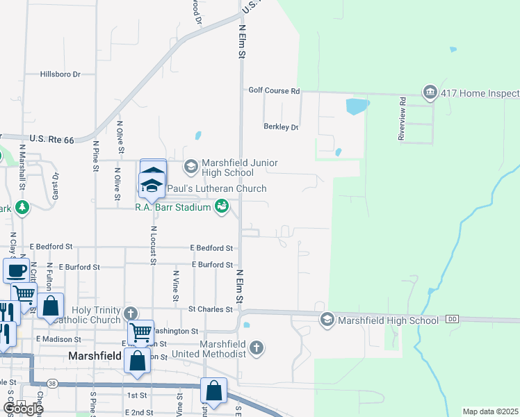 map of restaurants, bars, coffee shops, grocery stores, and more near 997-1019 Elm Branch Drive in Marshfield
