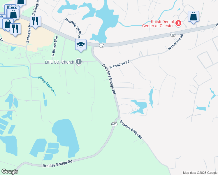 map of restaurants, bars, coffee shops, grocery stores, and more near 12712 Branders Bridge Road in Chester