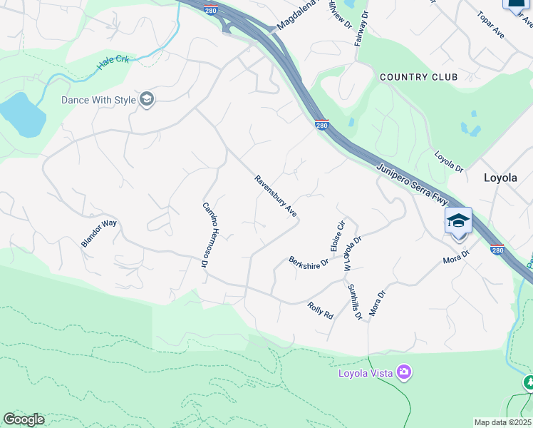 map of restaurants, bars, coffee shops, grocery stores, and more near 23423 Toyonita Road in Los Altos Hills