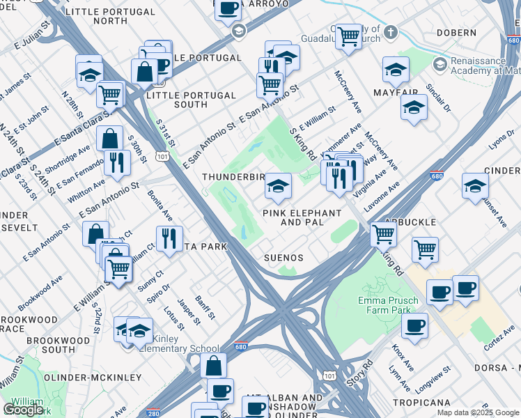 map of restaurants, bars, coffee shops, grocery stores, and more near 1509 Hermocilla Way in San Jose