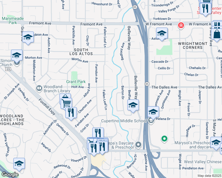 map of restaurants, bars, coffee shops, grocery stores, and more near 1720 Askam Lane in Los Altos