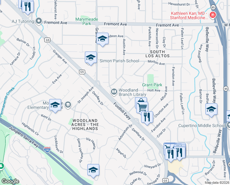 map of restaurants, bars, coffee shops, grocery stores, and more near in Los Altos