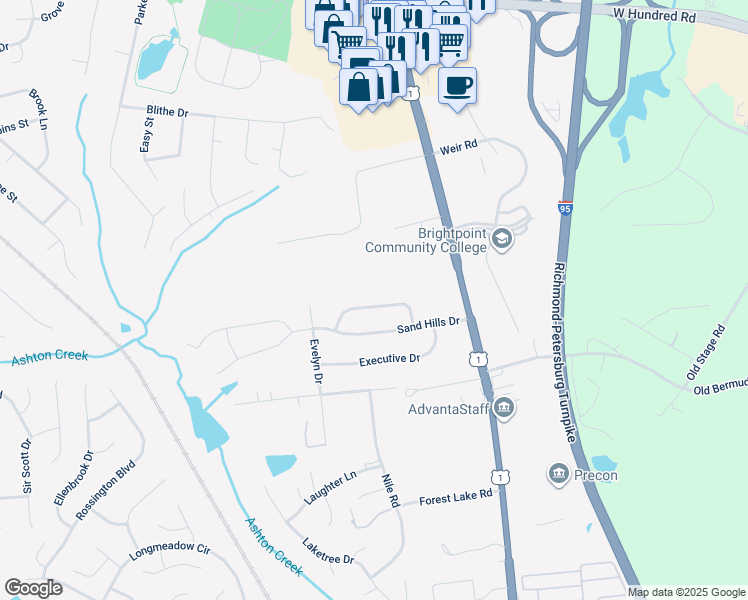 map of restaurants, bars, coffee shops, grocery stores, and more near 2754 Pine Meadows Circle in Chester