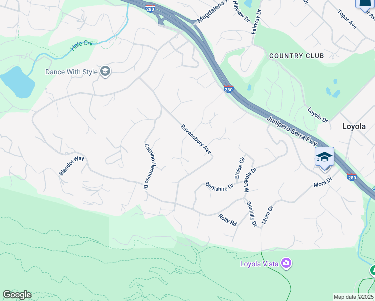 map of restaurants, bars, coffee shops, grocery stores, and more near 23423 Toyonita Road in Los Altos Hills