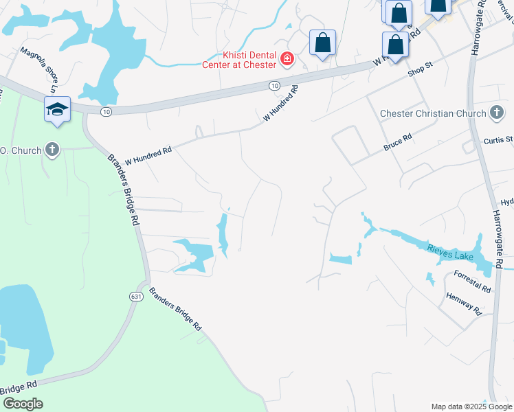 map of restaurants, bars, coffee shops, grocery stores, and more near 12713 Dell Hill Court in Chester