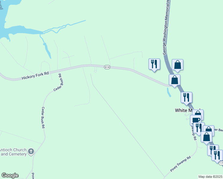 map of restaurants, bars, coffee shops, grocery stores, and more near 6436 Hickory Fork Road in Gloucester