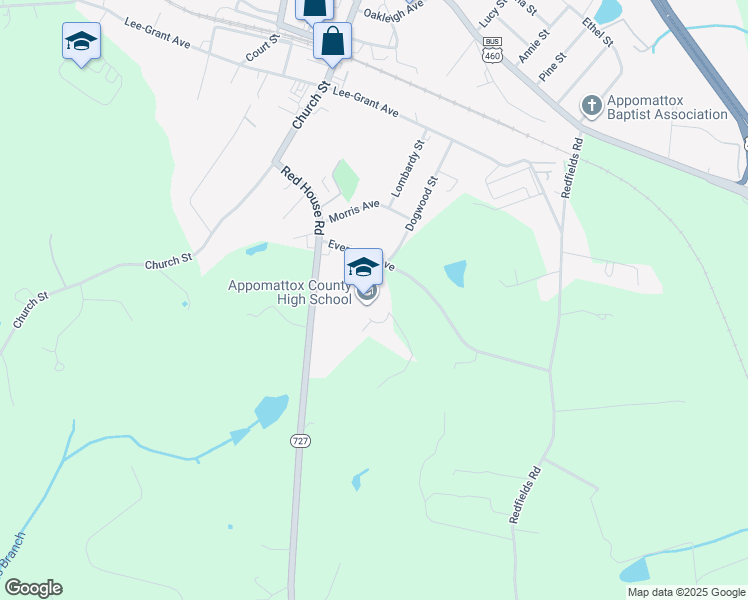 map of restaurants, bars, coffee shops, grocery stores, and more near 198 Evergreen Avenue in Appomattox