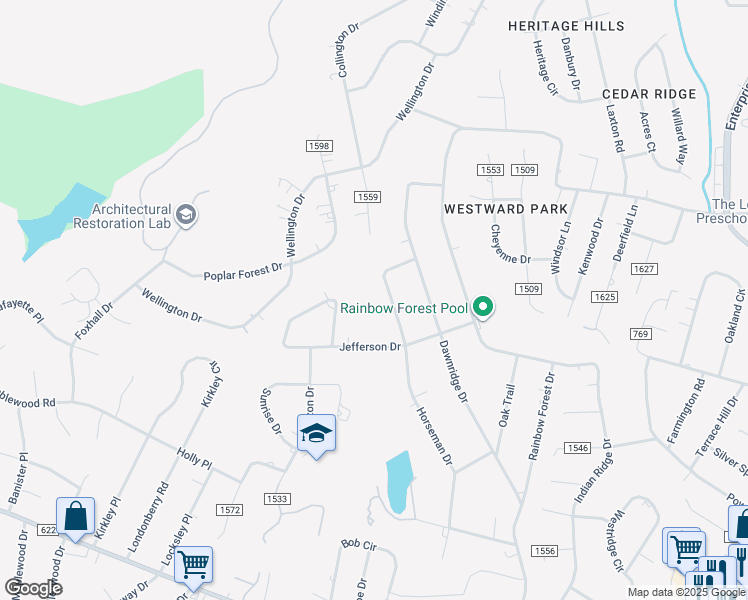 map of restaurants, bars, coffee shops, grocery stores, and more near 149-171 Pine Drive in Lynchburg