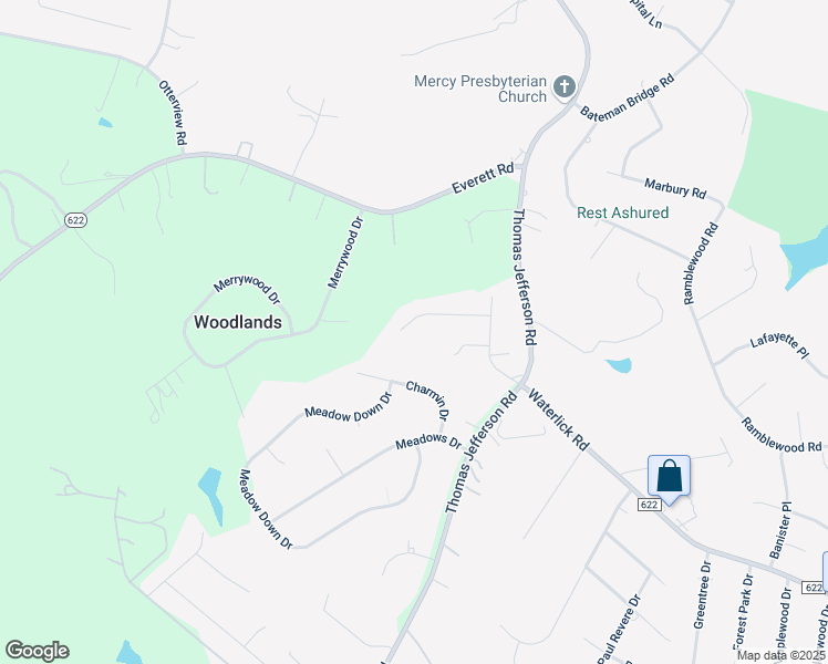 map of restaurants, bars, coffee shops, grocery stores, and more near 120 Cimarron Road in Forest