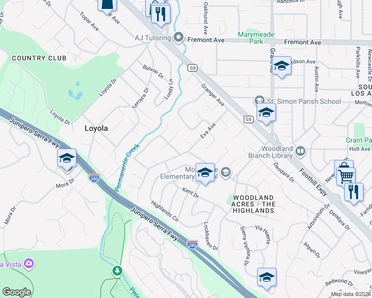 map of restaurants, bars, coffee shops, grocery stores, and more near 1061 Saint Joseph Avenue in Los Altos
