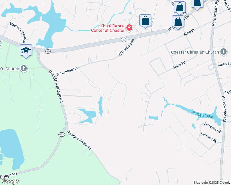 map of restaurants, bars, coffee shops, grocery stores, and more near 12713 Dell Hill Court in Chester