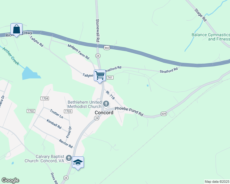 map of restaurants, bars, coffee shops, grocery stores, and more near 68 Birchtree Lane in Concord
