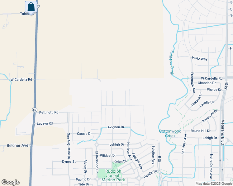 map of restaurants, bars, coffee shops, grocery stores, and more near 4185 Clary Court in Merced