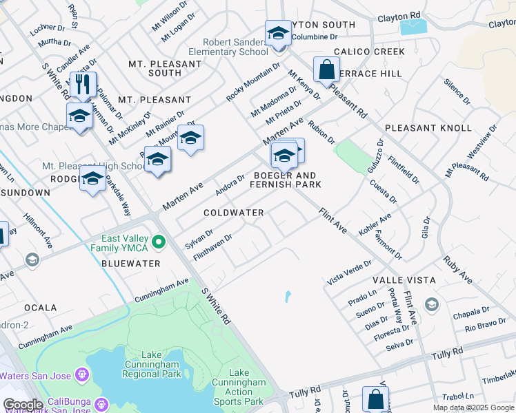 map of restaurants, bars, coffee shops, grocery stores, and more near 3250 Sylvan Drive in San Jose