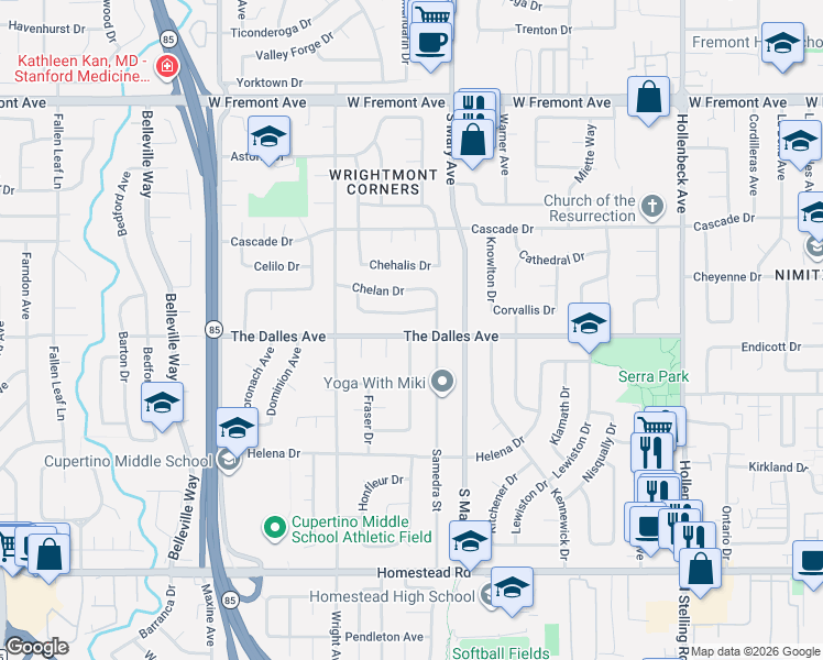 map of restaurants, bars, coffee shops, grocery stores, and more near in Sunnyvale
