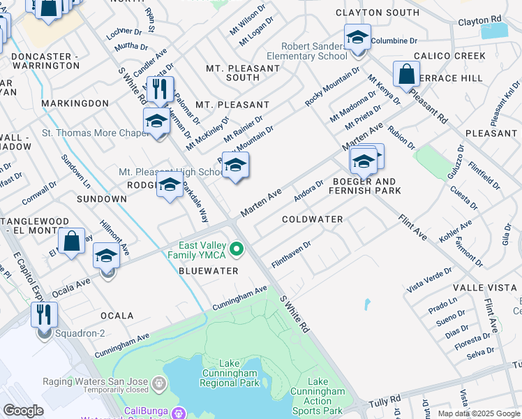 map of restaurants, bars, coffee shops, grocery stores, and more near 3146 Marten Avenue in San Jose