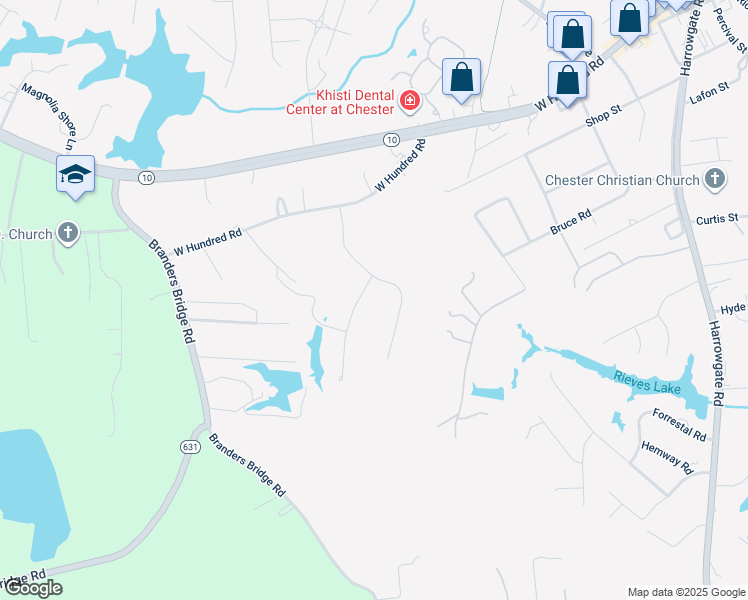 map of restaurants, bars, coffee shops, grocery stores, and more near 12707 Dell Hill Court in Chester