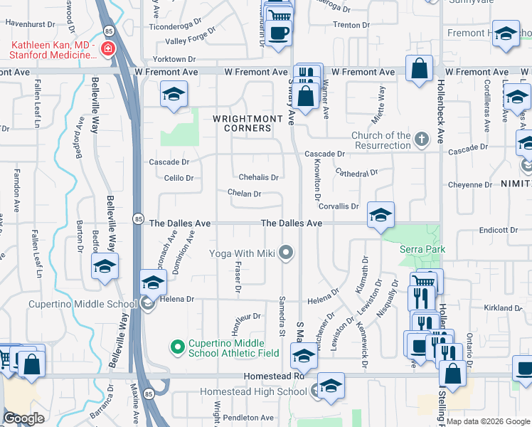 map of restaurants, bars, coffee shops, grocery stores, and more near in Sunnyvale