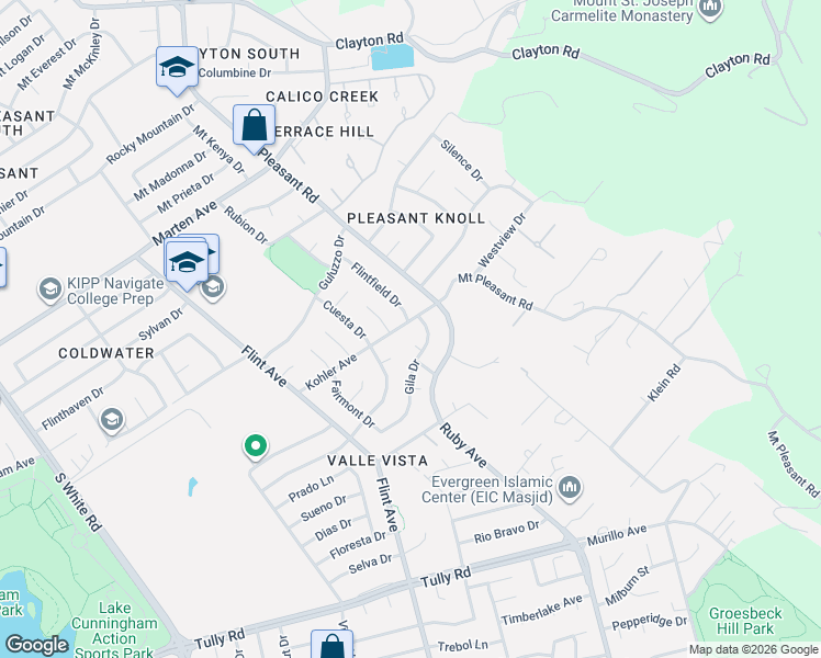 map of restaurants, bars, coffee shops, grocery stores, and more near 3494 Gila Drive in San Jose