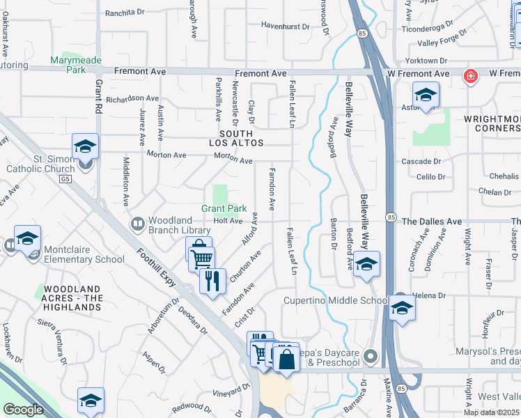 map of restaurants, bars, coffee shops, grocery stores, and more near 1881 Alford Avenue in Los Altos