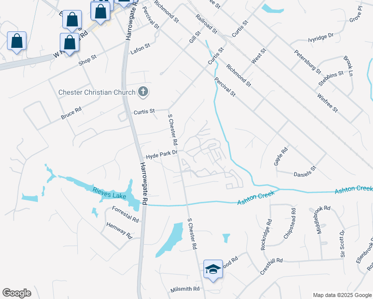 map of restaurants, bars, coffee shops, grocery stores, and more near 4144 Hyde Park Drive in Chester
