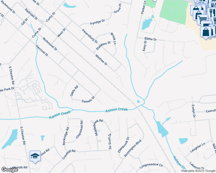 map of restaurants, bars, coffee shops, grocery stores, and more near 12811 Richmond Street in Chester