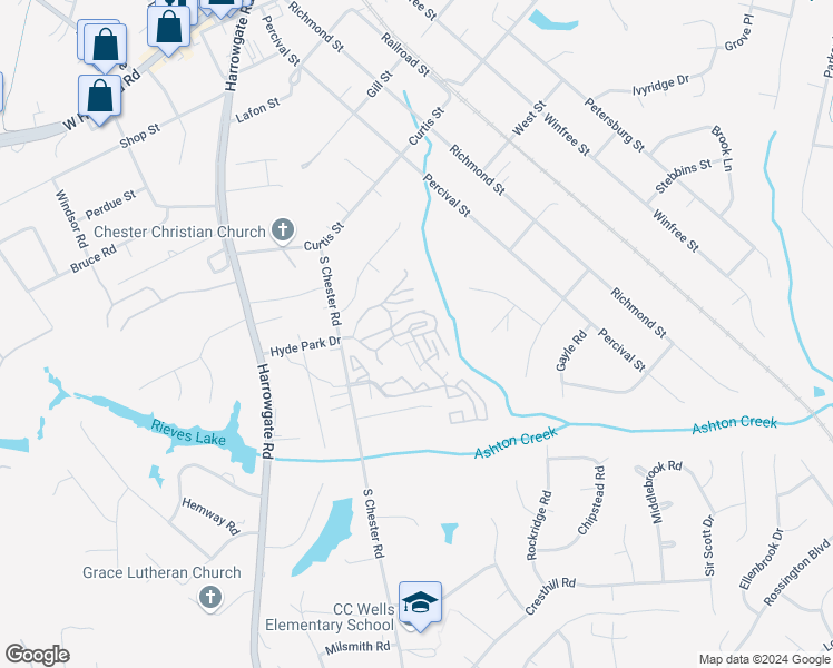 map of restaurants, bars, coffee shops, grocery stores, and more near 12683 Ben Fry Drive in Chester