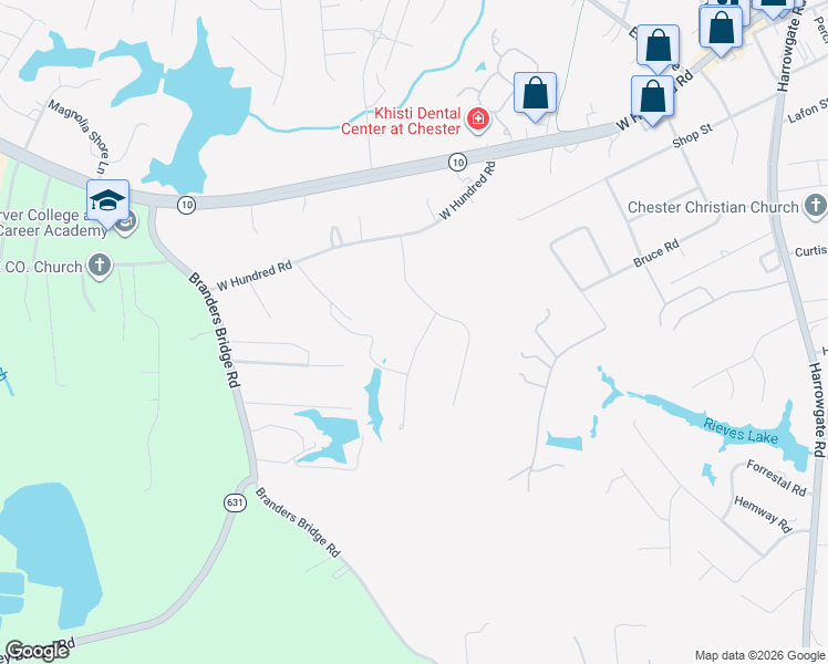 map of restaurants, bars, coffee shops, grocery stores, and more near 12706 Dell Hill Court in Chester