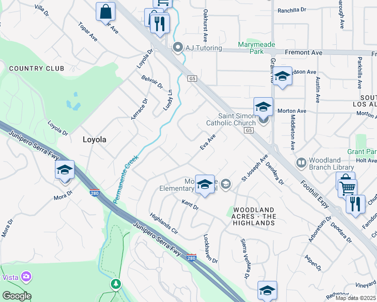 map of restaurants, bars, coffee shops, grocery stores, and more near 2081 Huntington Lane in Los Altos