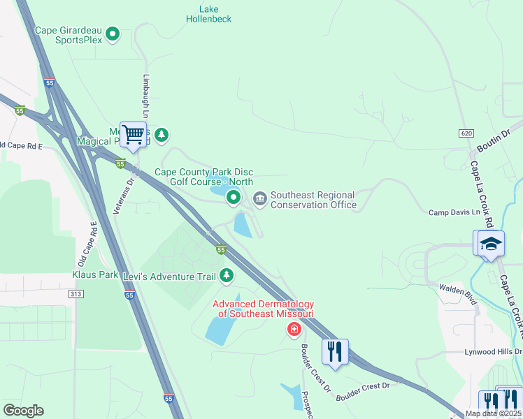 map of restaurants, bars, coffee shops, grocery stores, and more near 2302 County Park Drive in Cape Girardeau